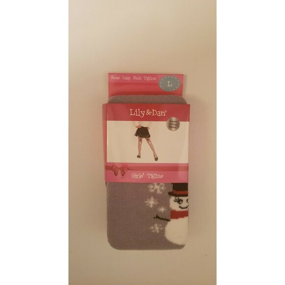 NEW Lily & Dan Girls Grey Snowman Holiday Tights Sz Large 12-14 - Picture 1 of 5